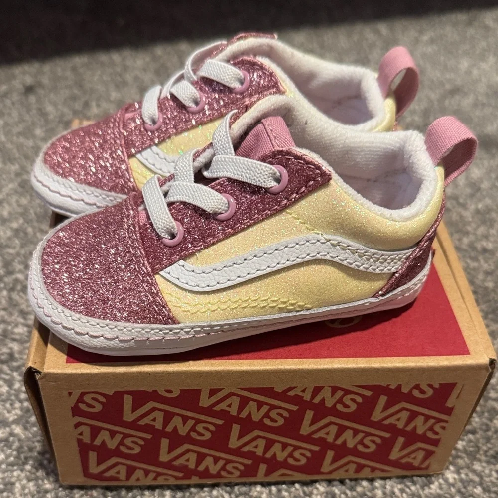 Vans Kids Pink Glitter and Yellow Sneakers